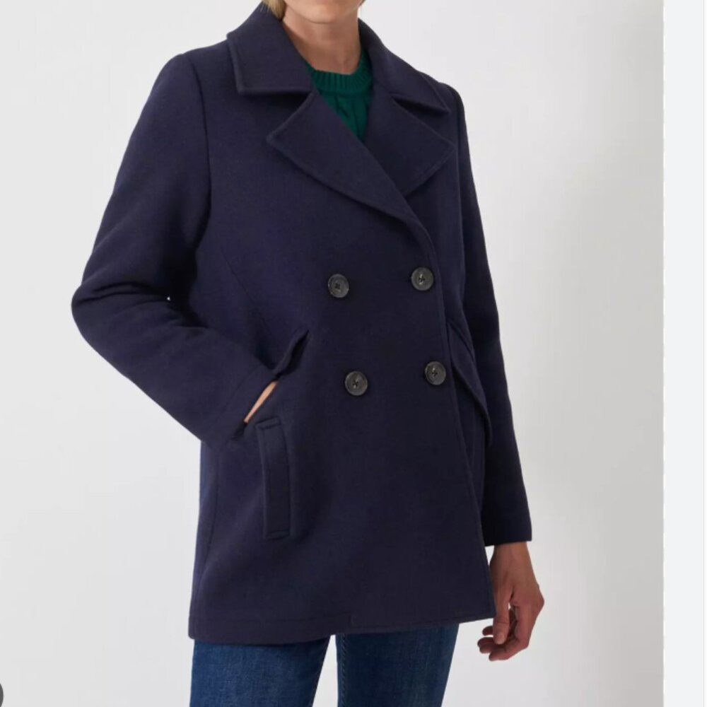 Barbour Ingrid Double Breasted Wool Blend Peacoat in Navy MSRP$565 British Chic